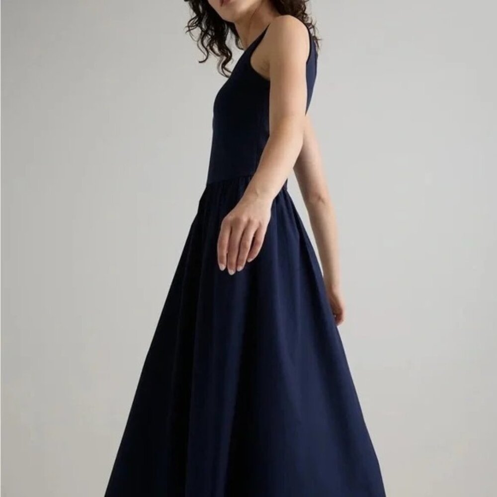 Quince Organic Cotton Mixed Media Tank Dress Navy Large Pockets NWT Casual - Picture 9 of 15